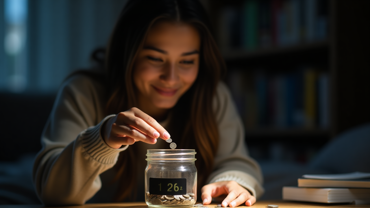 Student saving money with a money jar